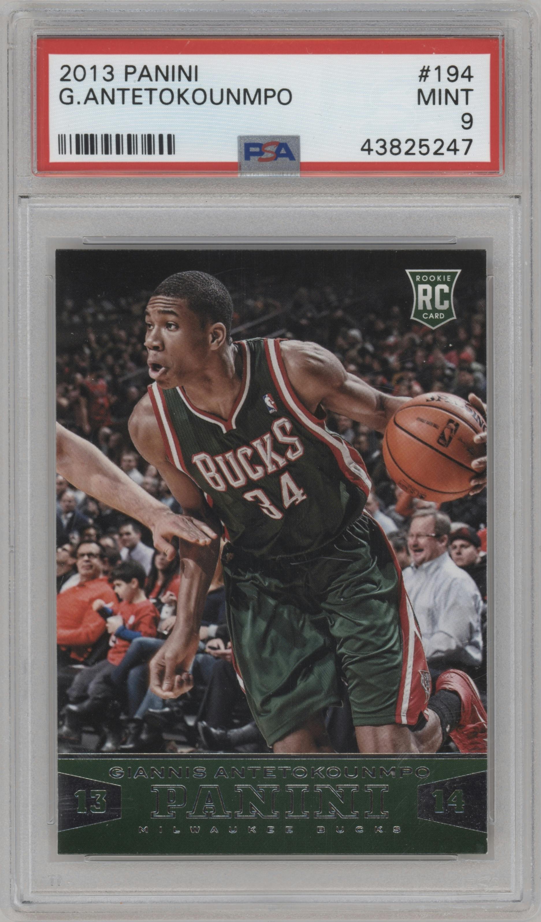 Giannis Antetokounmpo from the 2013-14 Panini set graded by PSA and given an overall grade of 9.