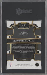 Victor Wembanyama from the 2023-24 Panini Select  set featuring a Blue Retail parallel graded by SGC and given an overall grade of 10.