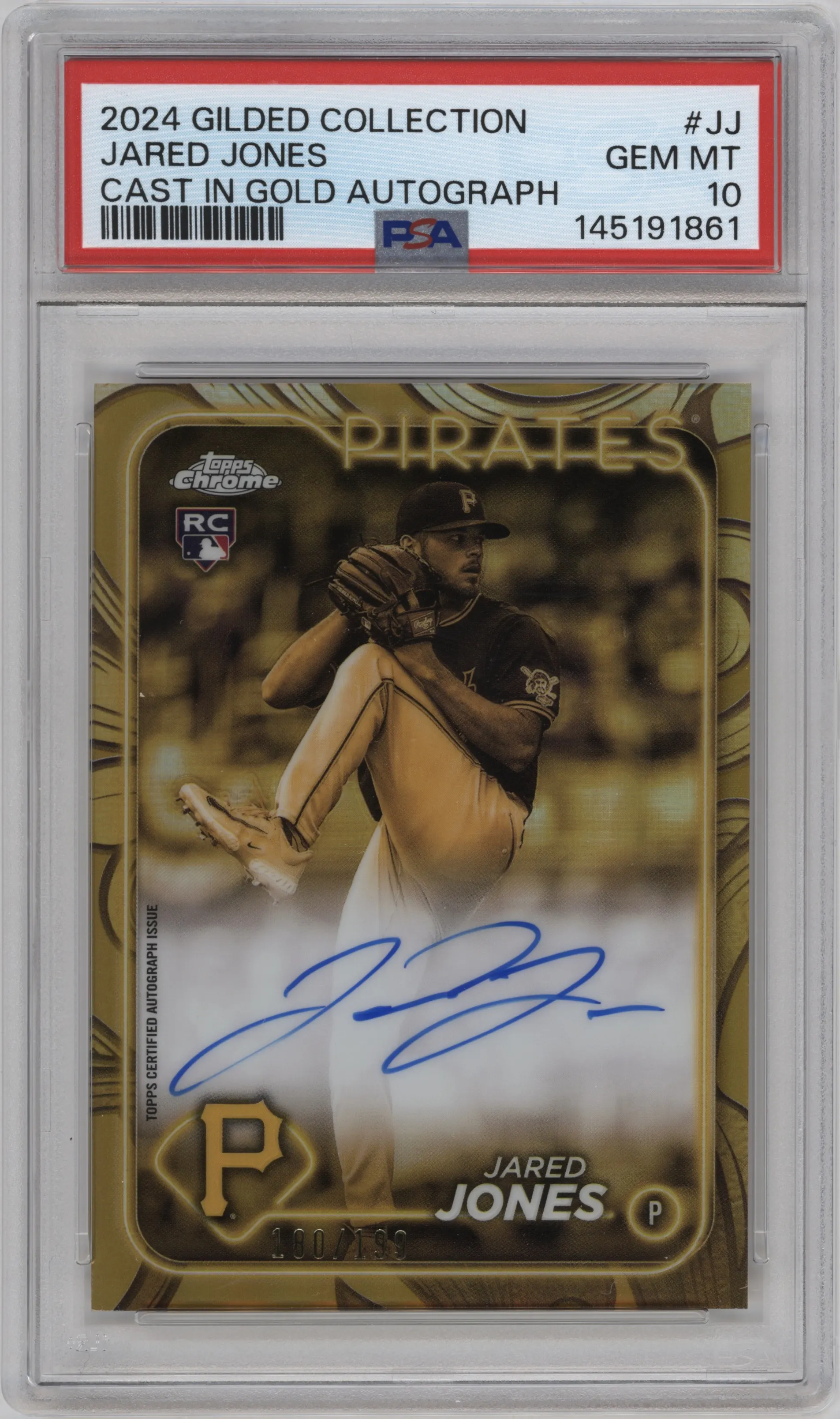2024 Topps Gilded Collection Chrome Cast in Gold Auto Jared Jones PSA 10