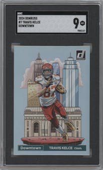 Travis Kelce from the 2024 Donruss set graded by SGC and given an overall grade of 9.