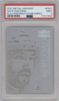 Alex Ovechkin  from the 2021-22 Skybox Metal Universe set graded by PSA and given an overall grade of 9.