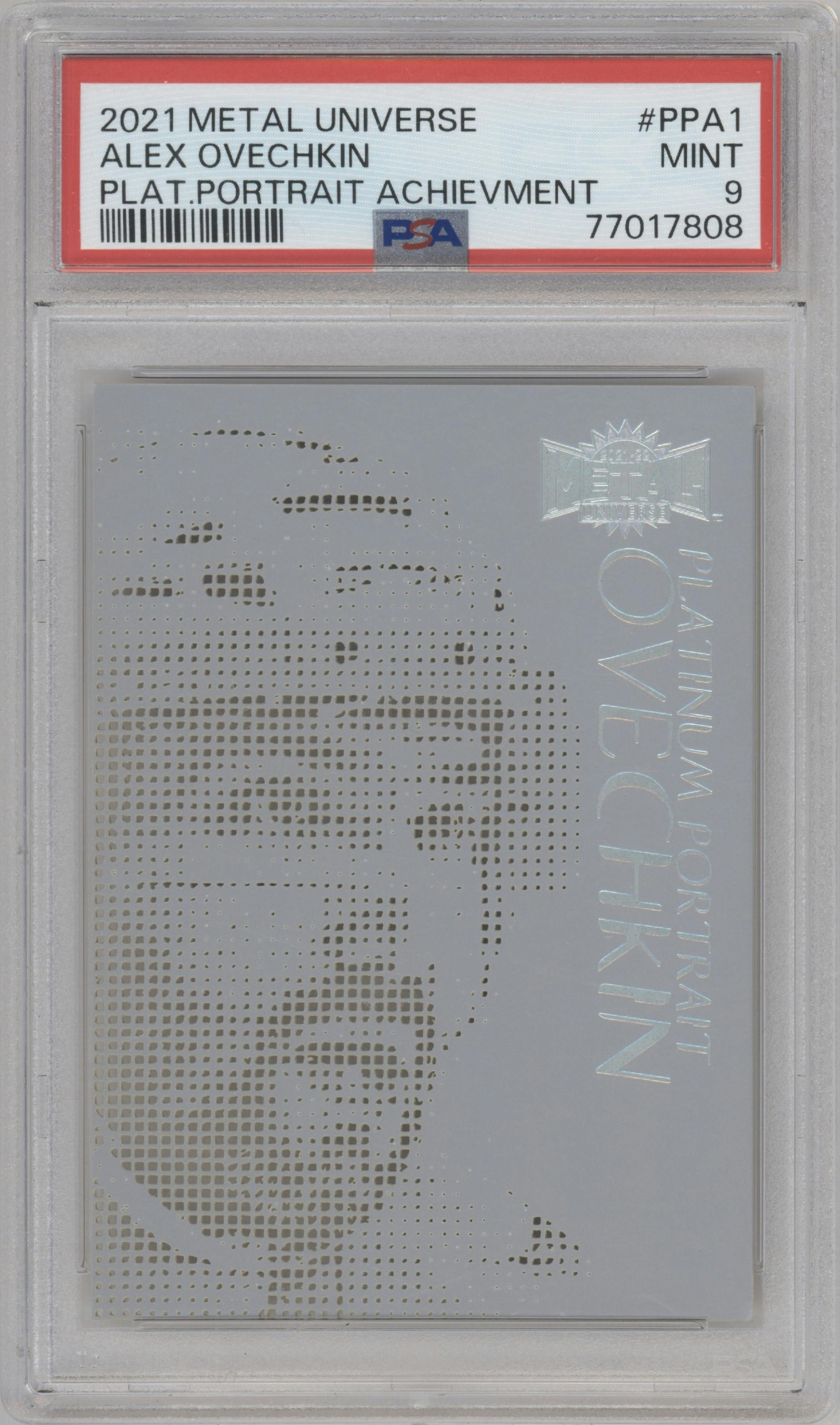 Alex Ovechkin  from the 2021-22 Skybox Metal Universe set graded by PSA and given an overall grade of 9.