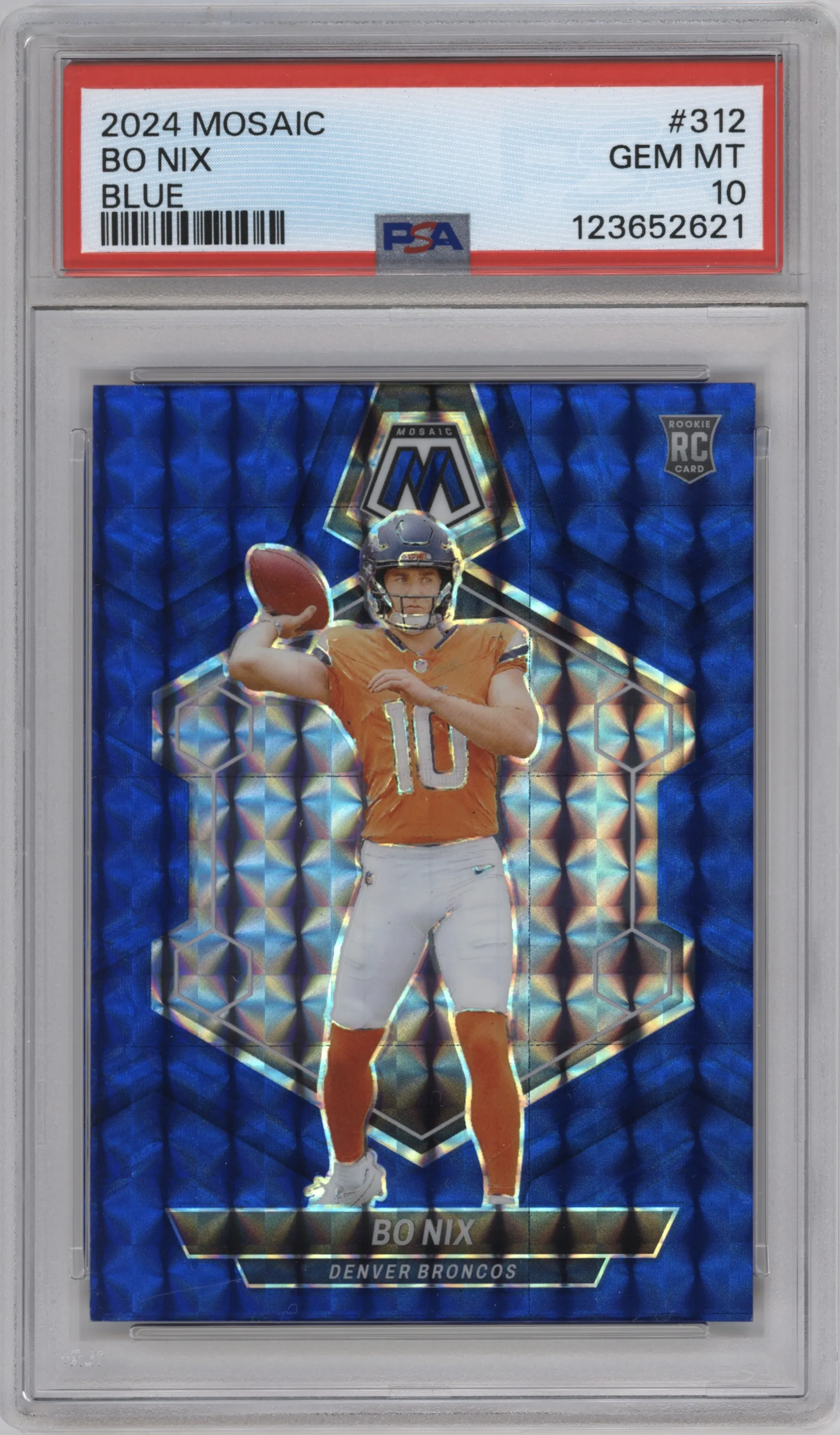 2024 Panini Mosaic Bo Nix Blue Mosaic #312 PSA 10