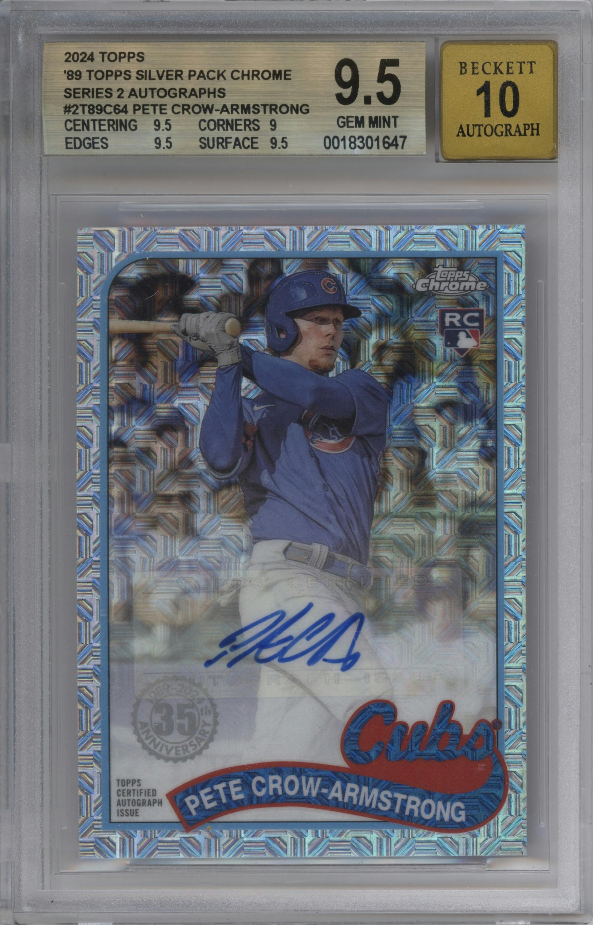 Pete Crow-Armstrong from the 2024 Topps  set graded by Beckett and given an overall grade of 9.5.