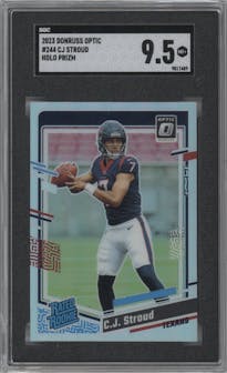 C.J. Stroud from the 2023 Donruss Optic set featuring a Holo parallel graded by SGC and given an overall grade of 9.5.