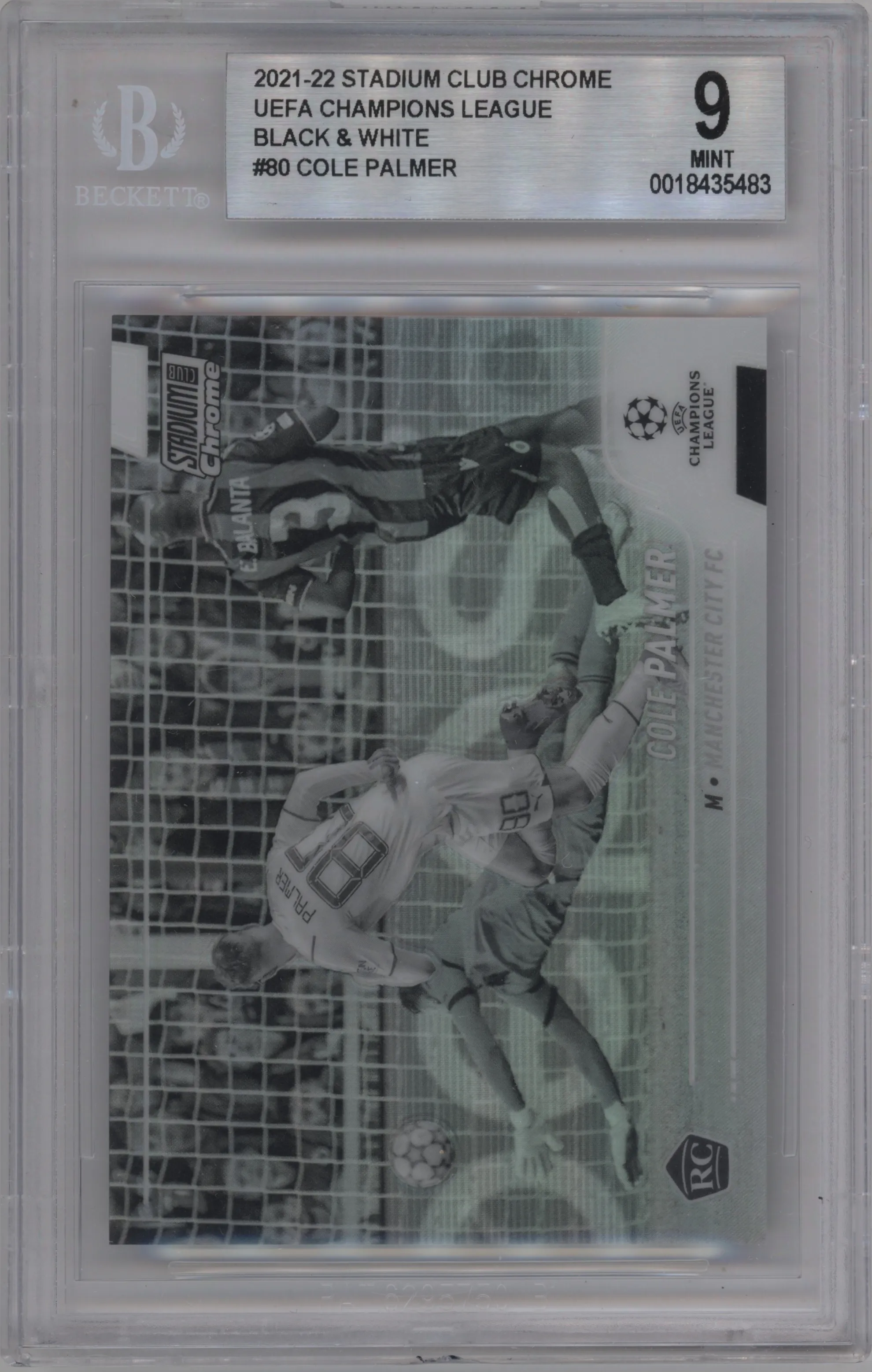 2021 Topps Stadium Club Chrome UEFA Champions League Cole Palmer Black & White Refractor #80 BGS 9