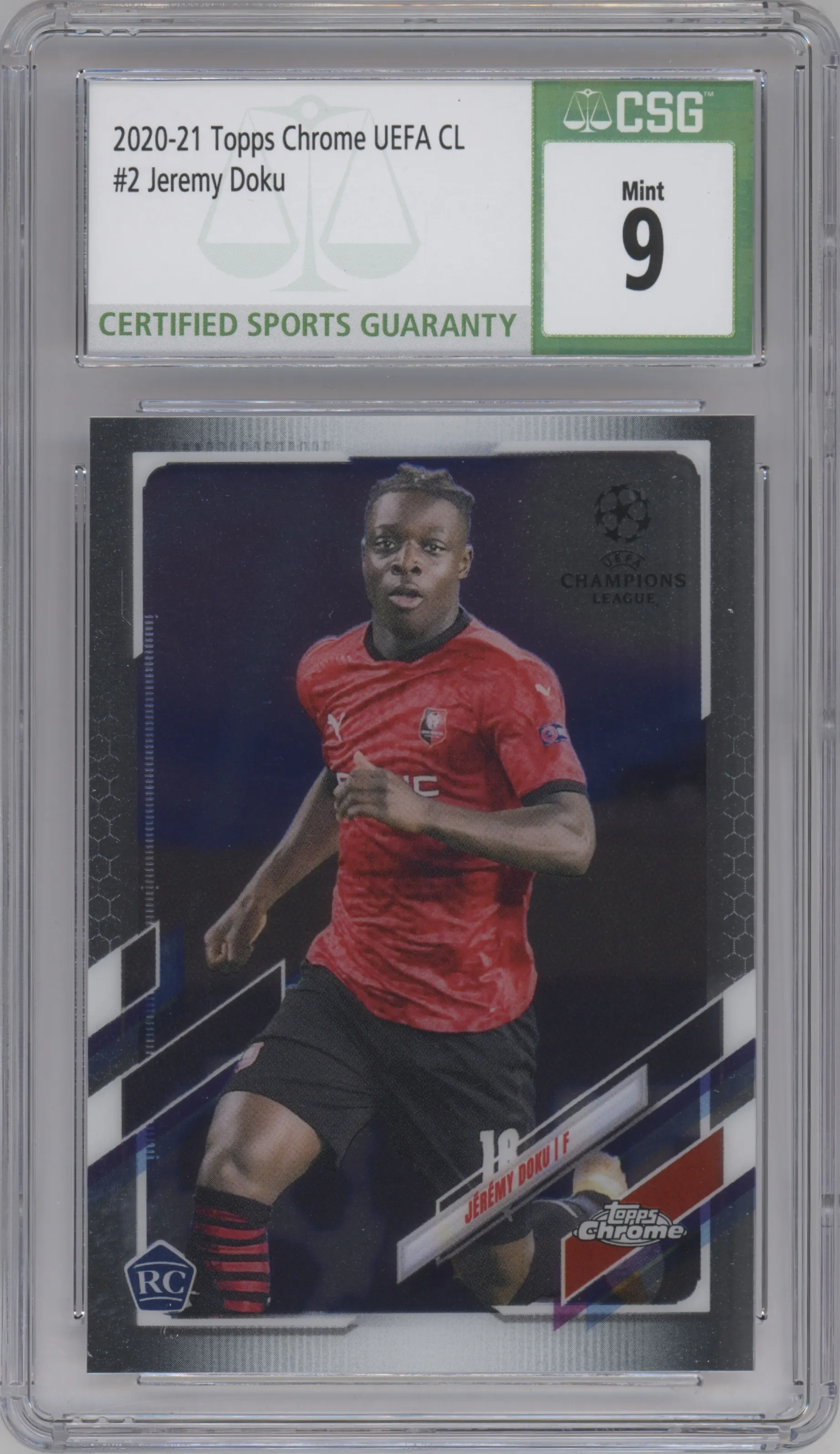 2020 Topps Chrome UEFA Champions League Jeremy Doku CGC 9