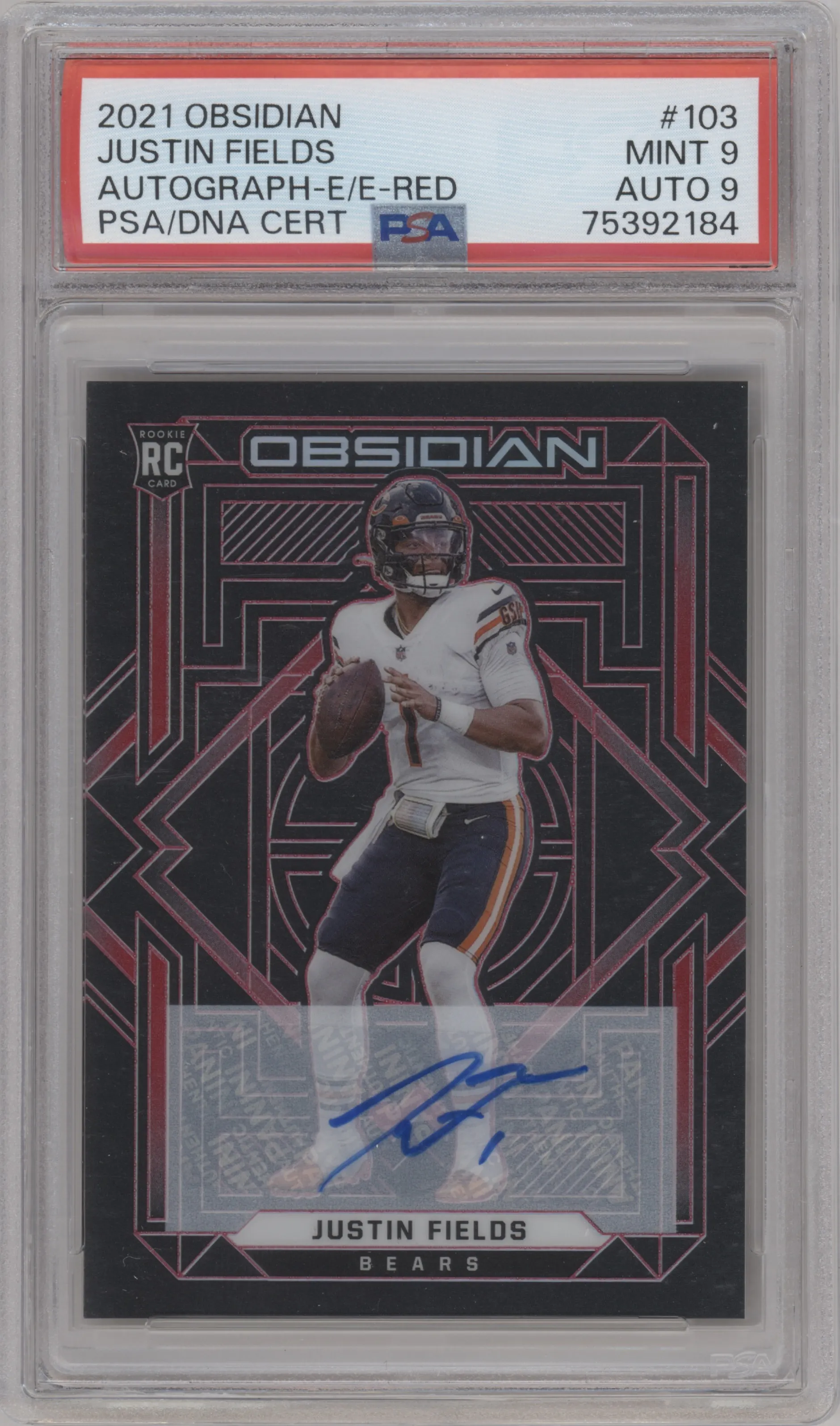 2021 Panini Obsidian Rke.Auto Justin Fields Electric Etch Red #103 PSA 9