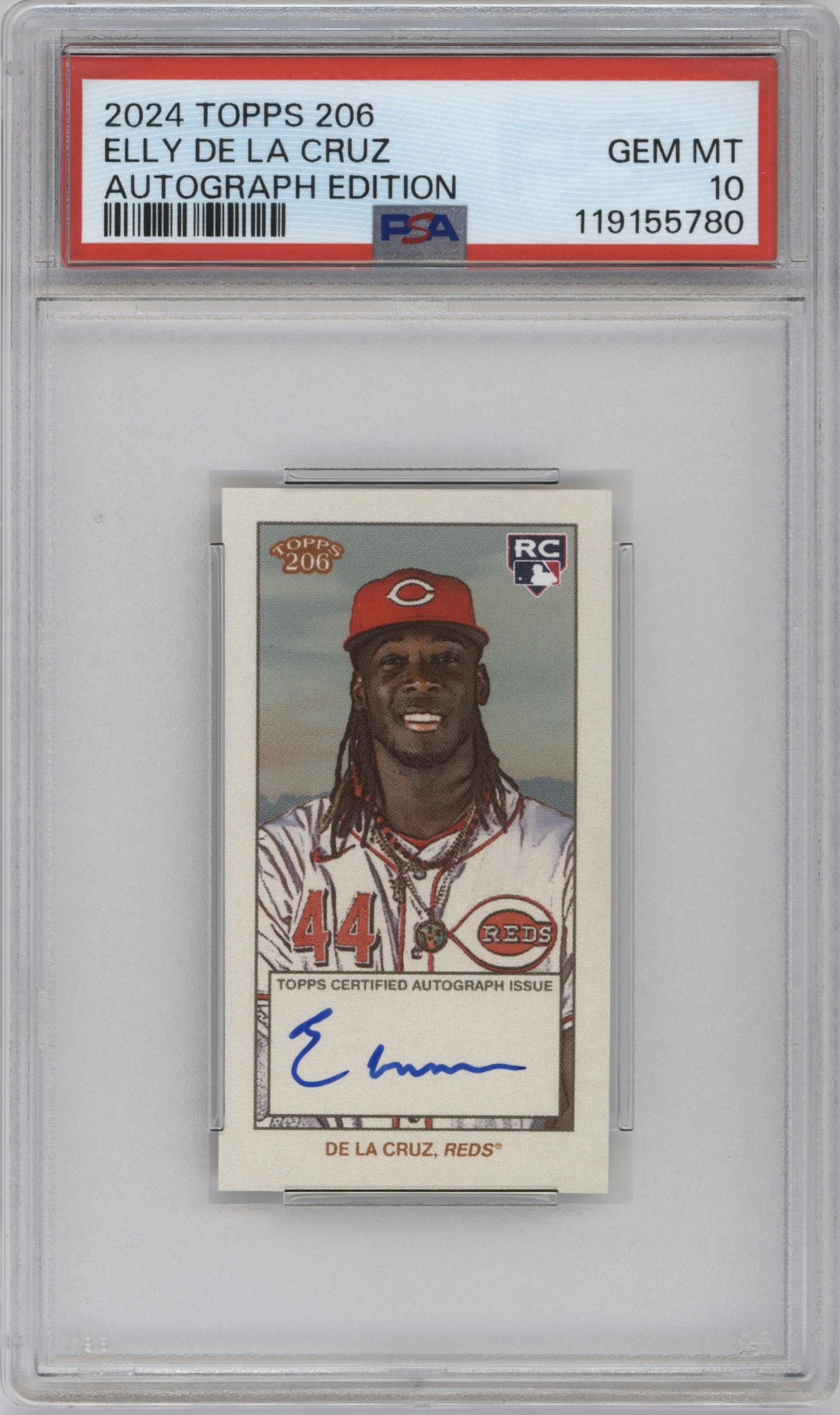 Elly De La Cruz from the 2024 Topps 206 set graded by PSA and given an overall grade of 10.