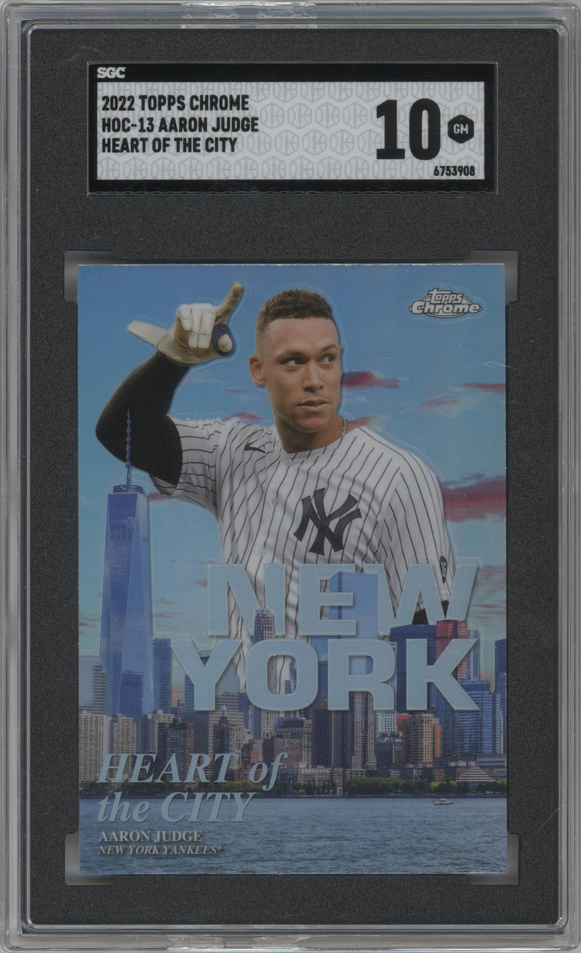 Aaron Judge from the 2022 Topps Chrome set graded by SGC and given an overall grade of 10.