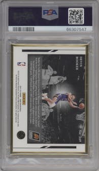 Devin Booker from the 2021-22 Panini Noir set featuring a FOTL parallel graded by PSA and given an overall grade of 9.