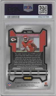 Rashee Rice from the 2023 Panini Prizm set featuring a No Huddle parallel graded by PSA and given an overall grade of 9.