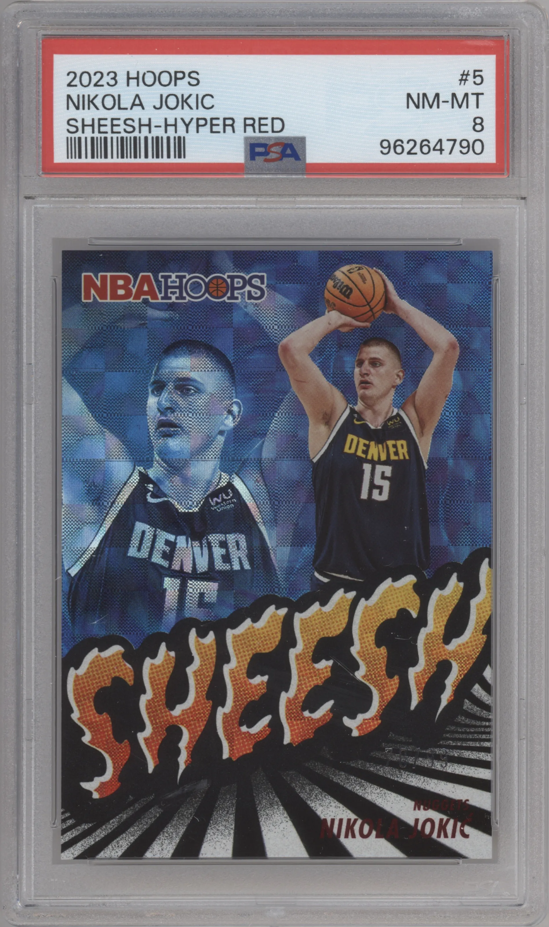 2023 Panini NBA Hoops Sheesh Nikola Jokic Hyper Red #5 PSA 8