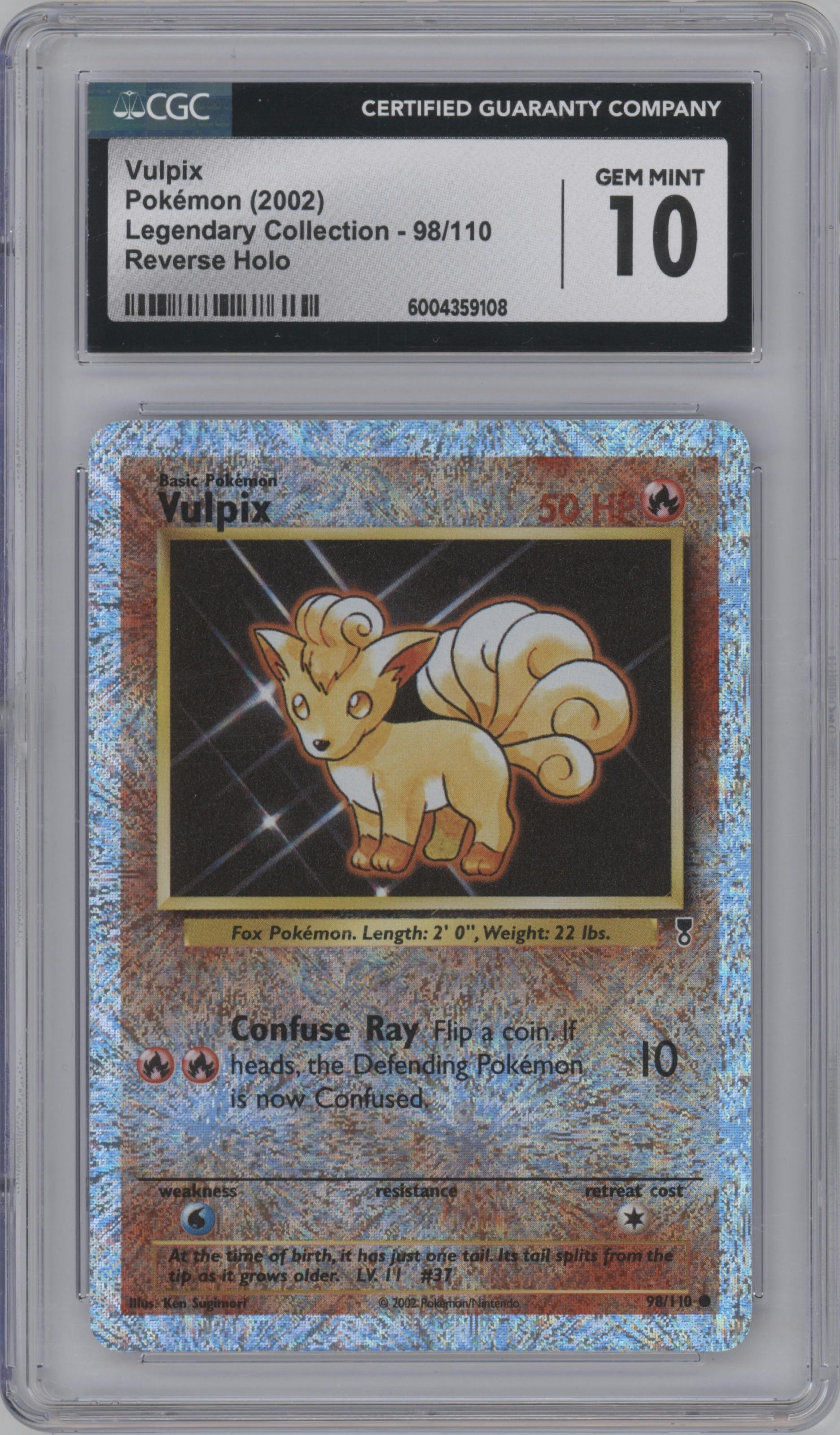 Vulpix from the 2002 Pokemon  set graded by CSG and given an overall grade of 10.
