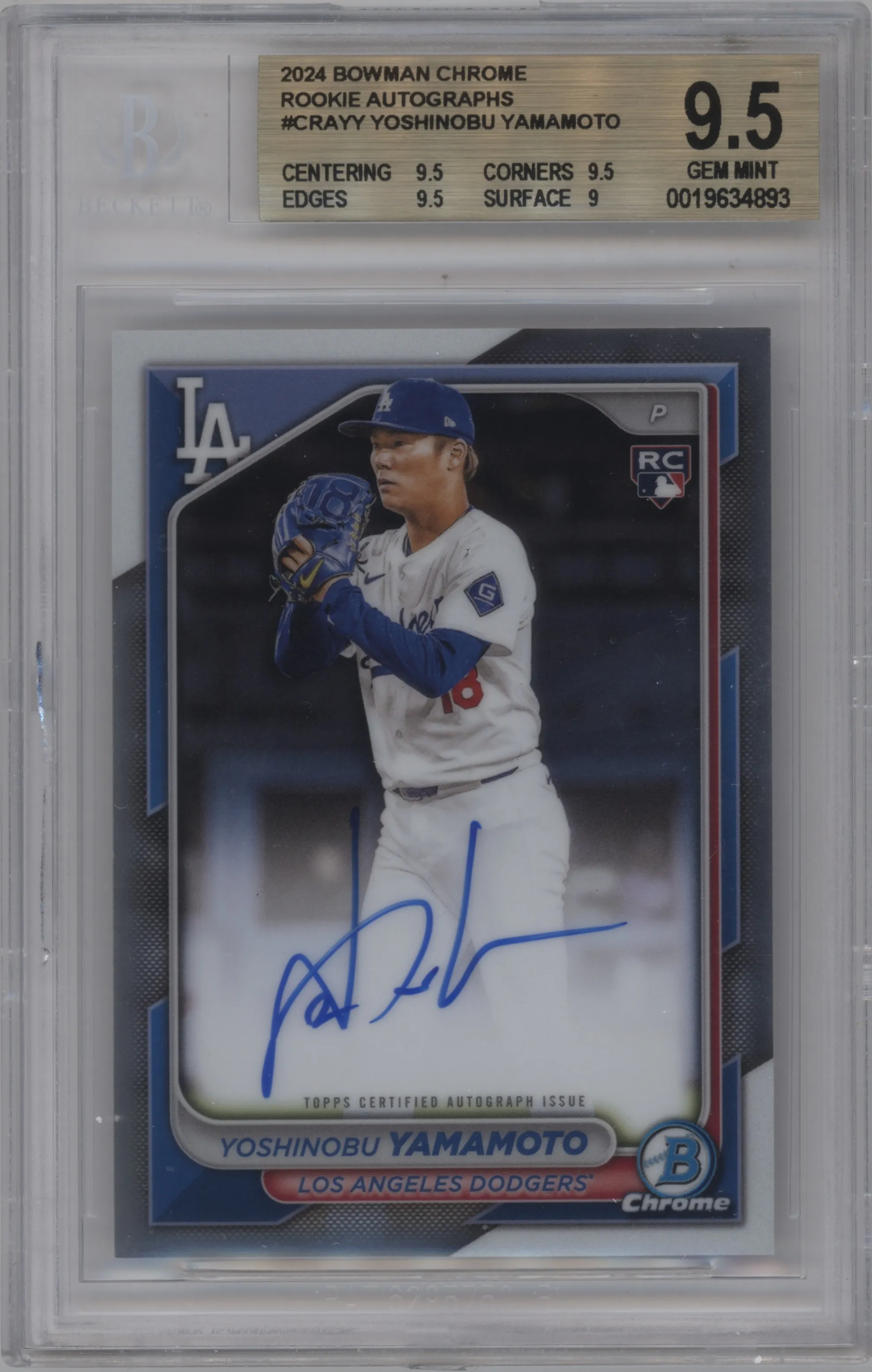 2024 Bowman Chrome Rke.Auto Yoshinobu Yamamoto #CRA-YY BGS 9.5