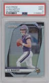 J.J. McCarthy from the 2024 Panini Prizm set featuring a Silver Prizm parallel graded by PSA and given an overall grade of 9.