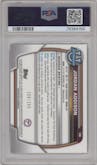 Jordan Addison from the 2022 Bowman University Chrome set featuring a Aqua Wave Refractor parallel graded by PSA and given an overall grade of 10.