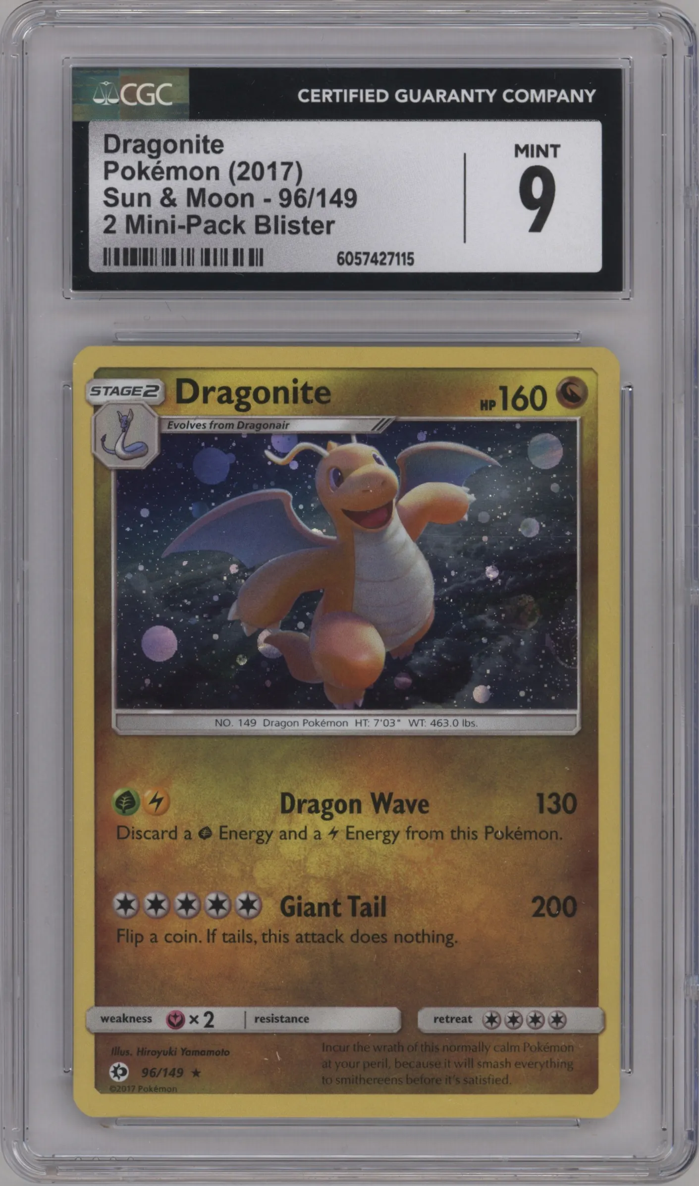 2017 Pokemon S&M Dragonite Mini Pack Blister #96 CGC 9