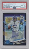 Jaren Hall from the 2023 Donruss Optic set featuring a Black Pandora parallel graded by PSA and given an overall grade of 10.