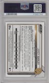 Jordy Barley from the 2021 Bowman Chrome set featuring a Orange Wave Refractor parallel graded by PSA and given an overall grade of 10.