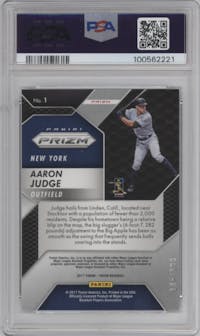 Aaron Judge from the 2017 Panini Chronicles set featuring a Light Blue parallel graded by PSA and given an overall grade of 9.
