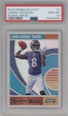 Lamar Jackson from the 2018 Panini Playoff set graded by PSA and given an overall grade of 10.