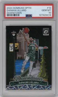 Damian Lillard  from the 2024-25 Donruss Optic set graded by PSA and given an overall grade of 10.