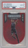 De'Aaron Fox from the 2020-21 Panini Obsidian set featuring a Electric Etch Red Flood parallel graded by PSA and given an overall grade of 10.