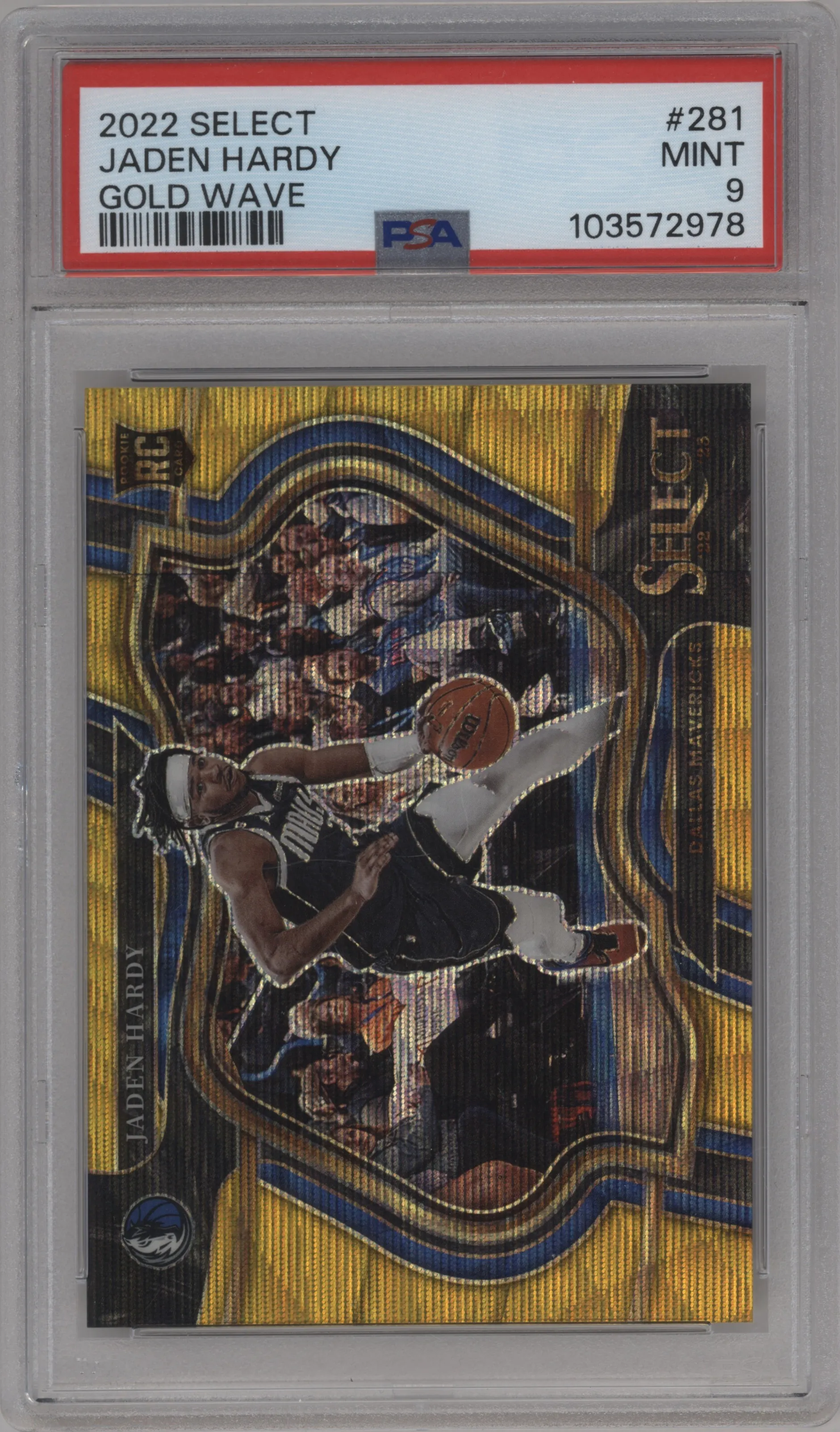 2022 Panini Select Courtside Jaden Hardy Gold Wave Prizm PSA 9