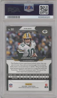 Jordan Love from the 2020 Panini Prizm set featuring a Red Prizm parallel graded by PSA and given an overall grade of 10.