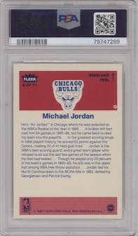 Michael Jordan from the 1986-87 Fleer set graded by PSA and given an overall grade of 4.