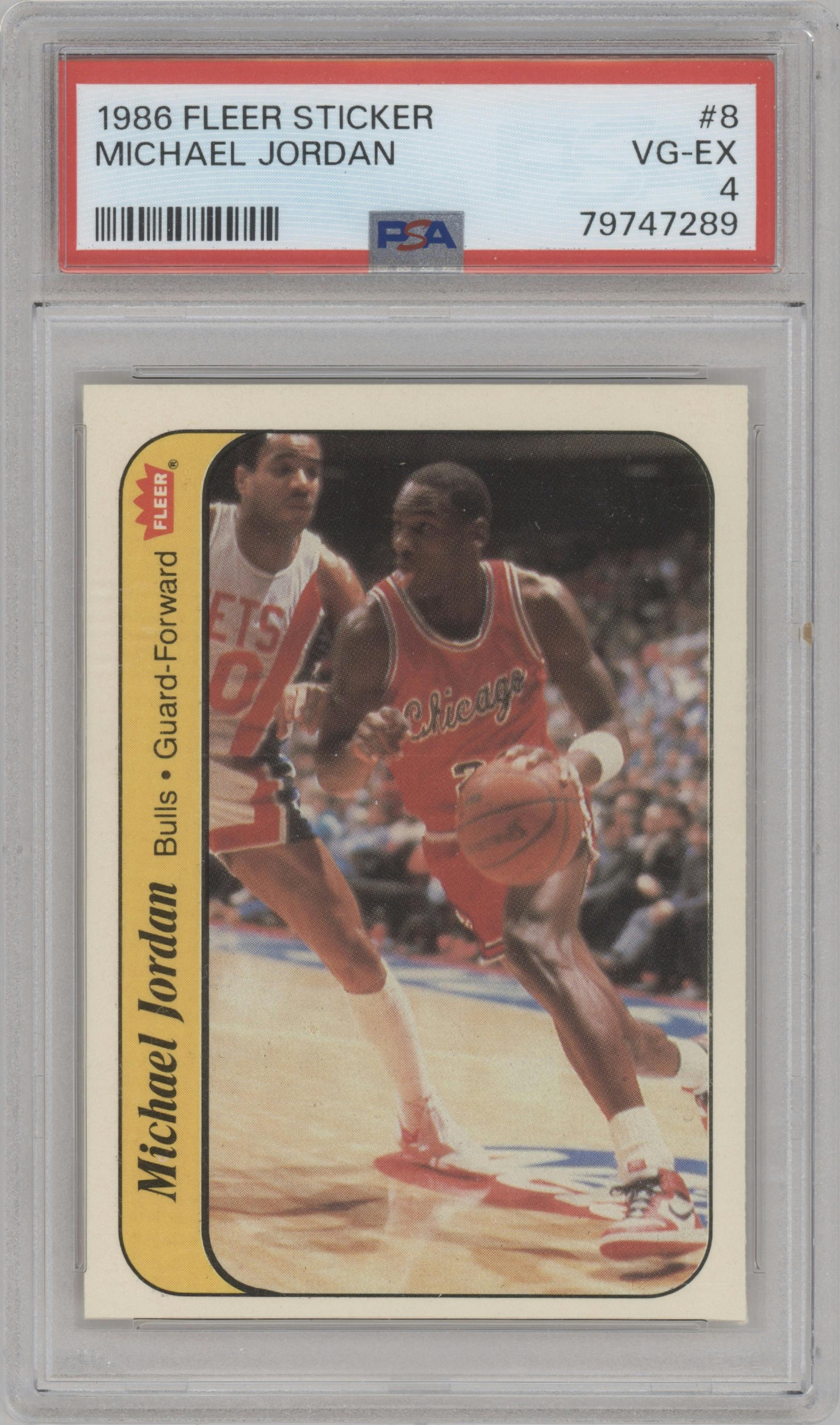 Michael Jordan from the 1986-87 Fleer set graded by PSA and given an overall grade of 4.