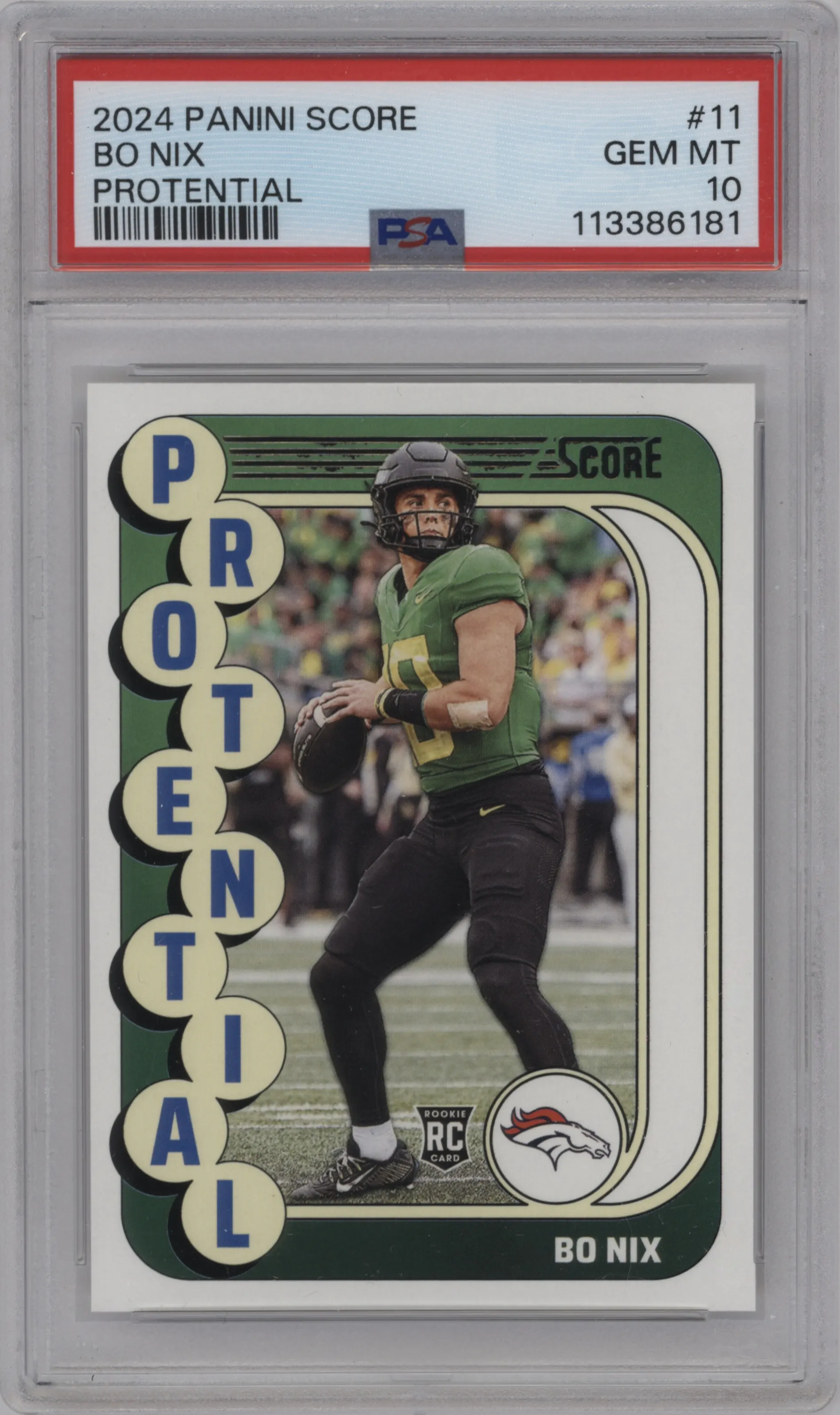 2024 Panini Score Protential Bo Nix PSA 10