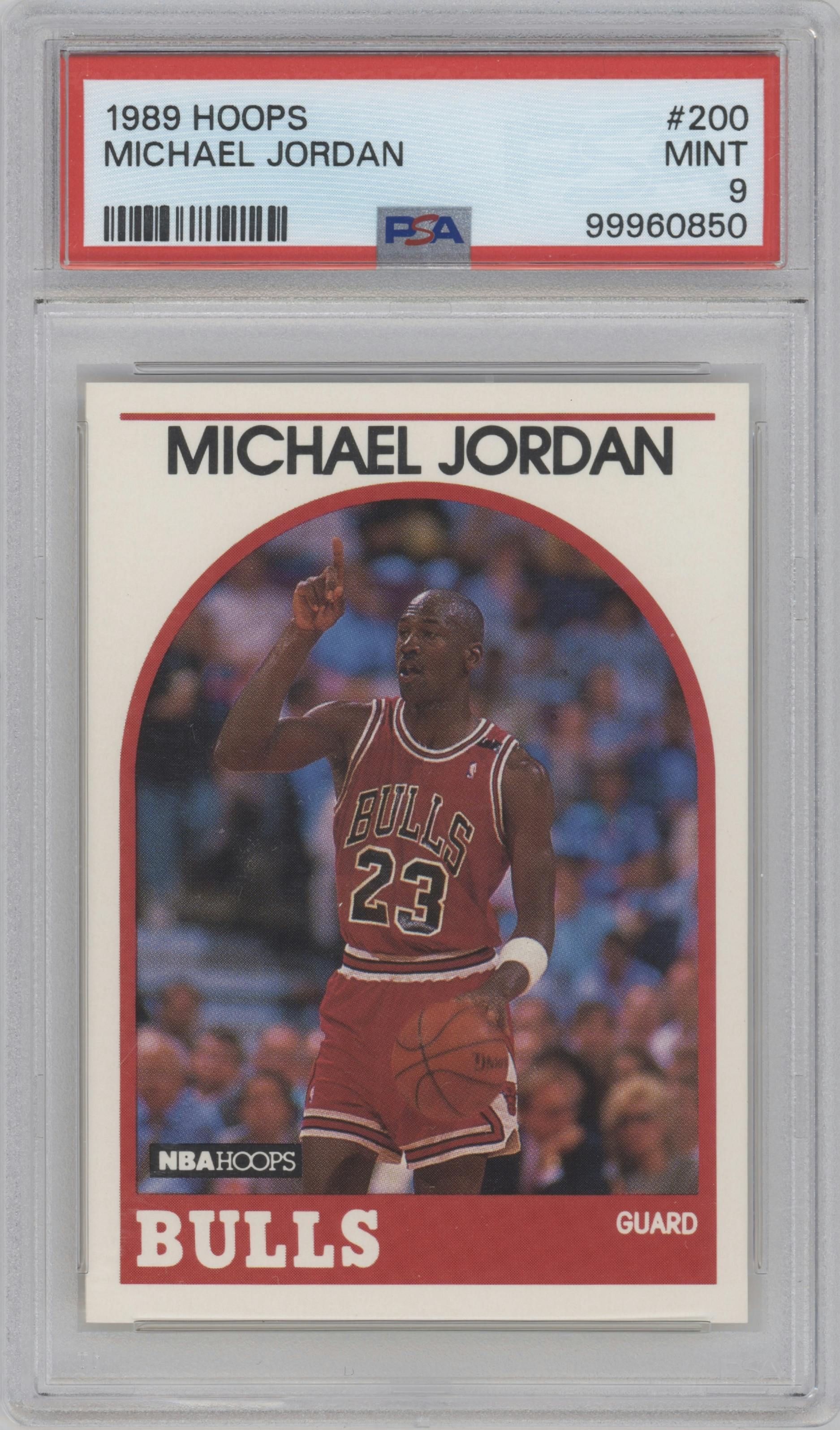 Michael Jordan  from the 1989-90 NBA Hoops  set graded by PSA and given an overall grade of 9.