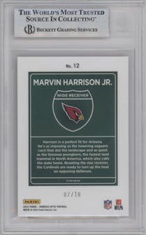 Marvin Harrison Jr. from the 2024 Donruss Optic set featuring a Gold parallel graded by Beckett and given an overall grade of 9.