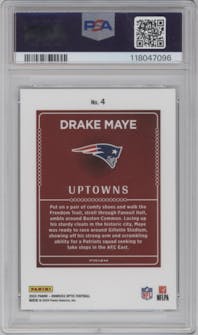 Drake Maye from the 2024 Donruss Optic set graded by PSA and given an overall grade of 10.
