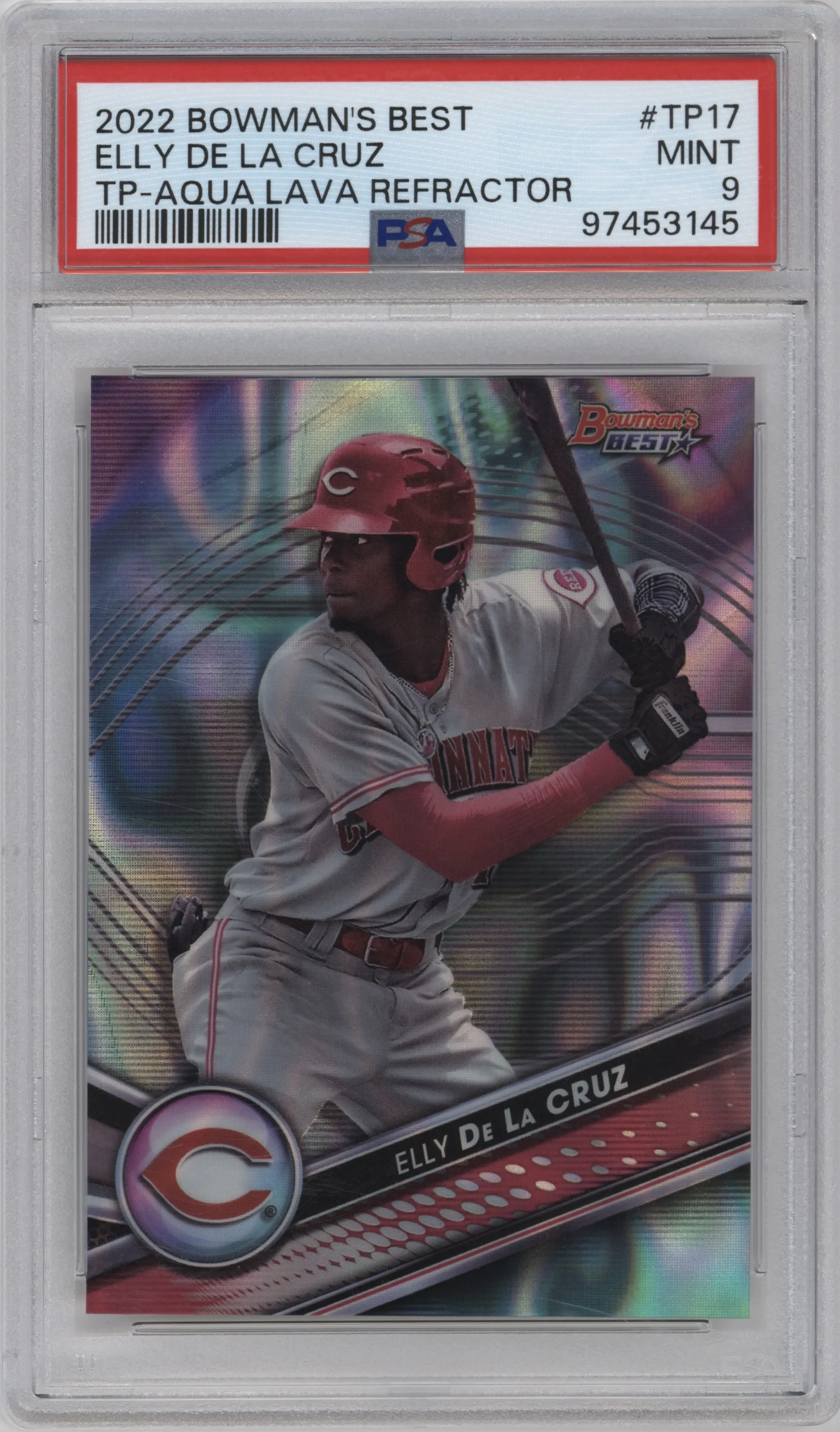 2022 Bowman’s Best Elly De La Cruz Aqua Lava Refractor #TP-17 PSA 9