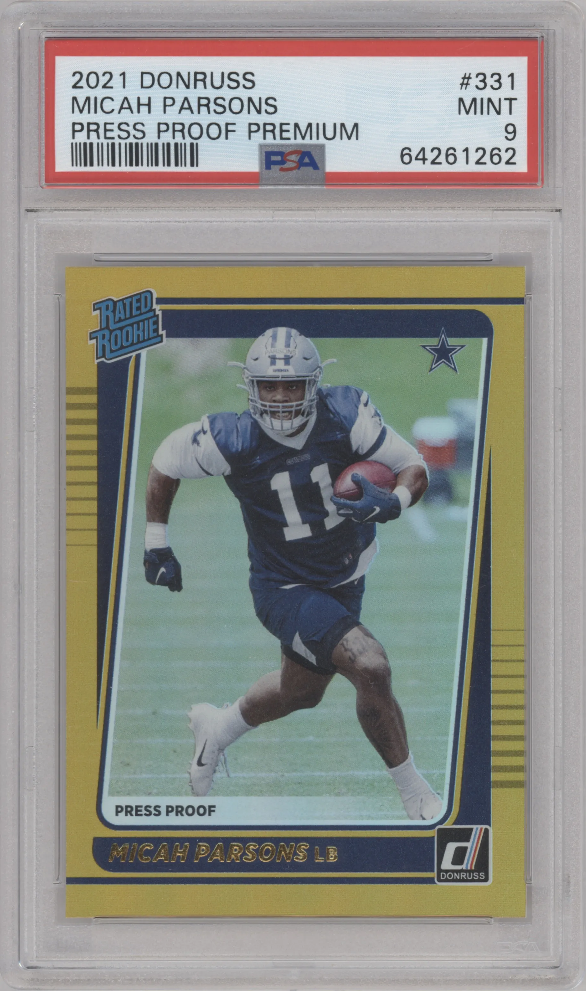 2021 Panini Donruss Rated Rookie Micah Parsons Press Proof Premium #331 PSA 9