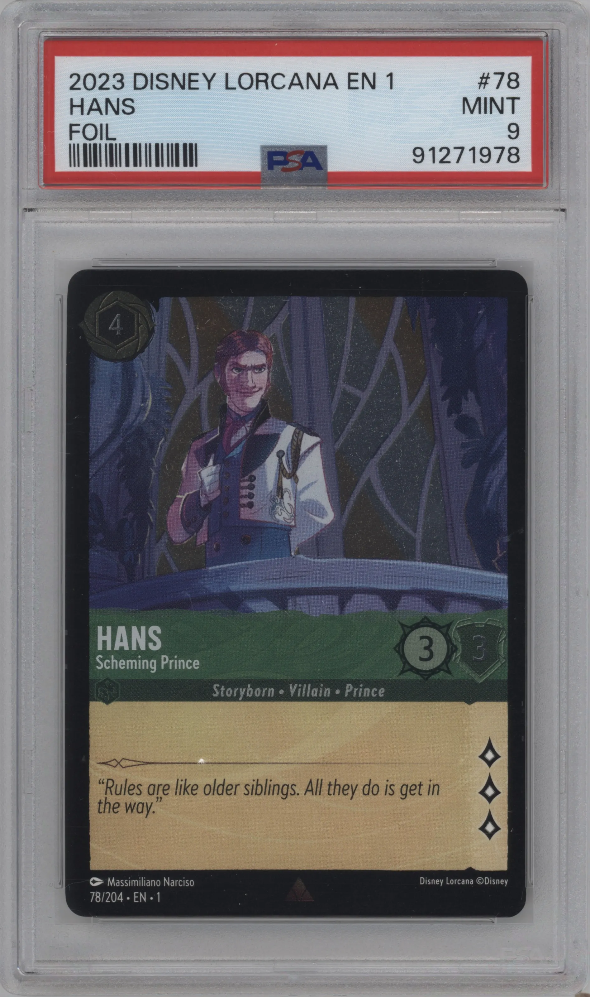 2023 Disney Lorcana The First Chapter Hans Foil PSA 9