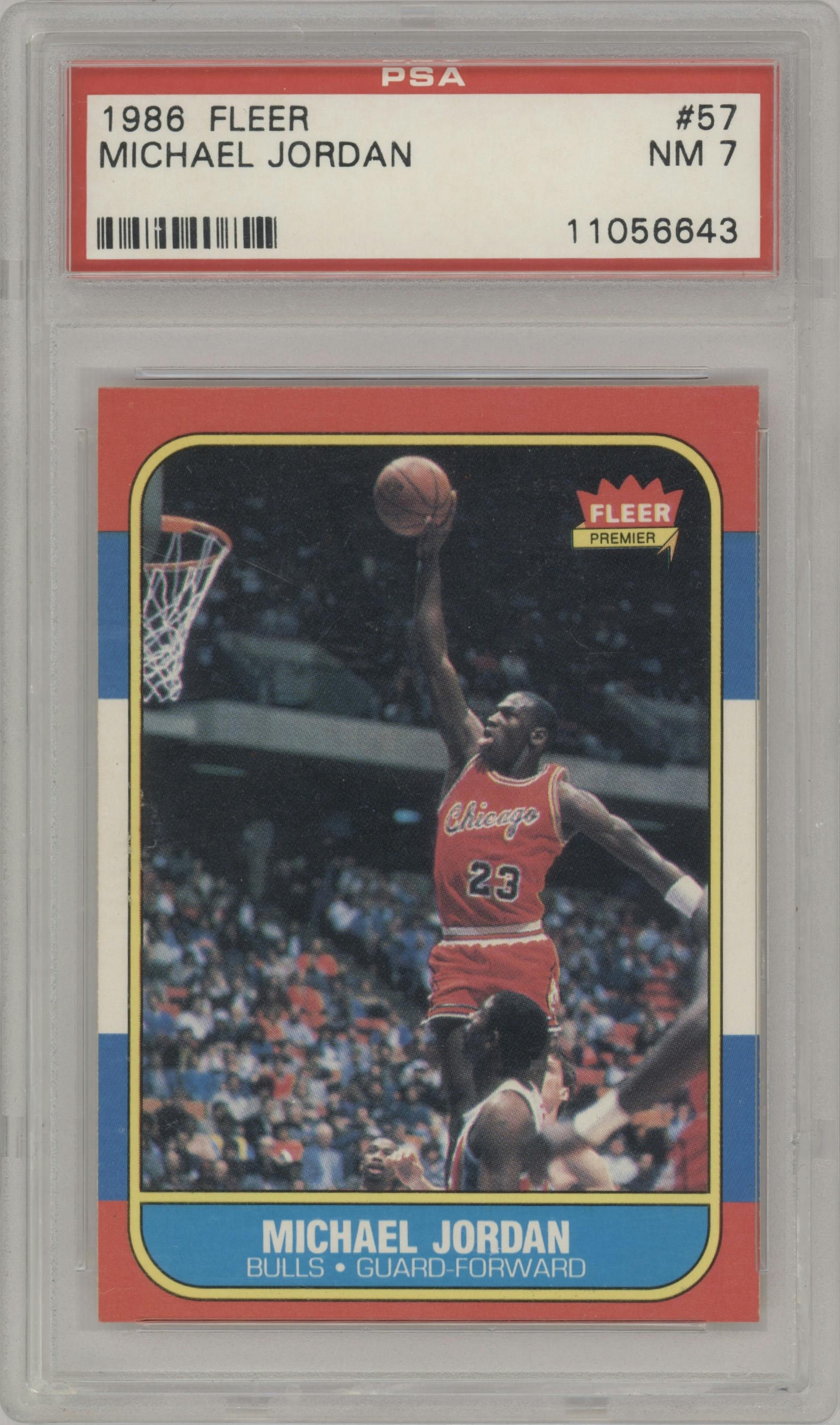 Michael Jordan from the 1986-87 Fleer set graded by PSA and given an overall grade of 7.
