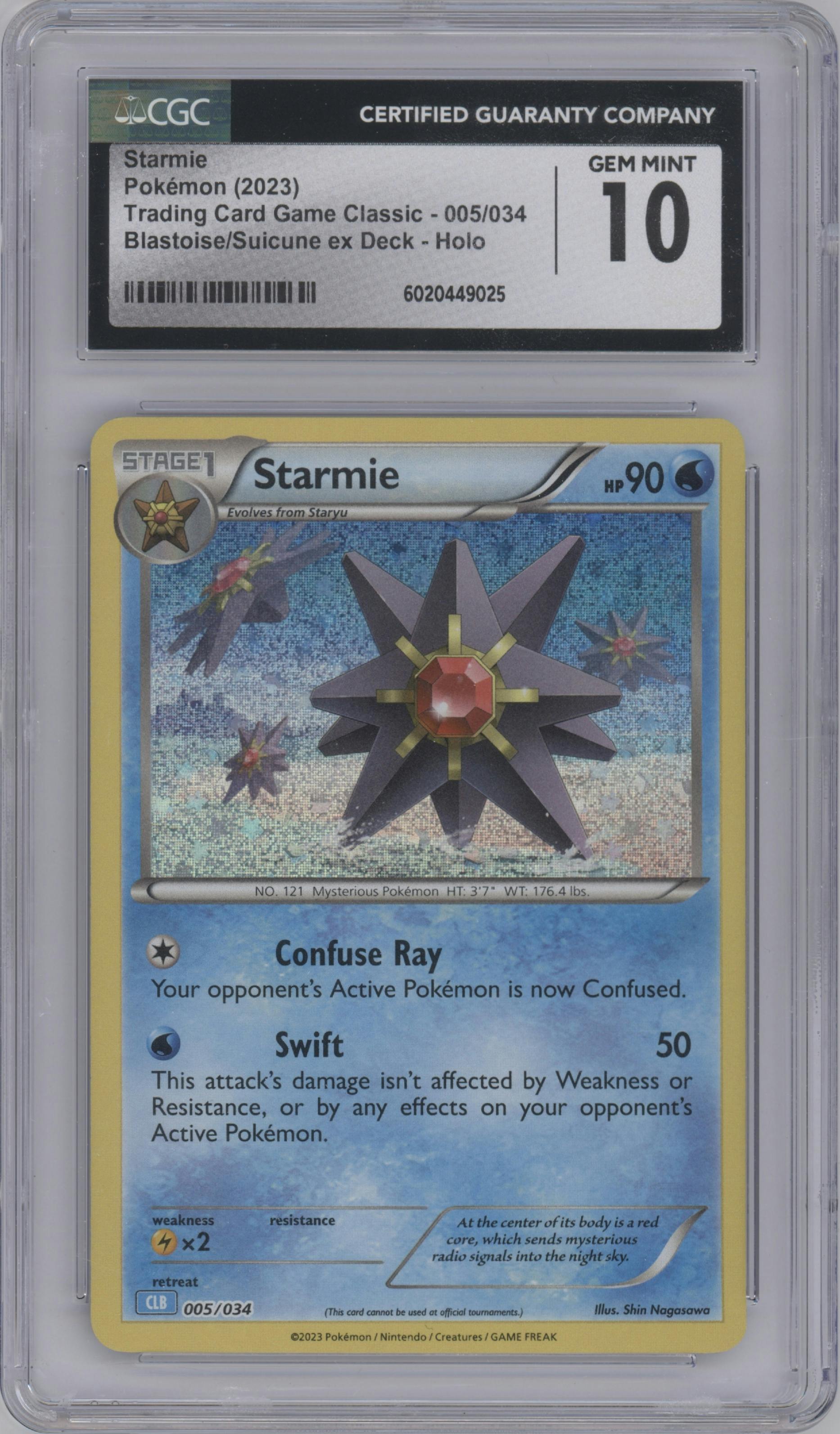 Starmie   from the 2023 Pokemon CLB set graded by CSG and given an overall grade of 10.