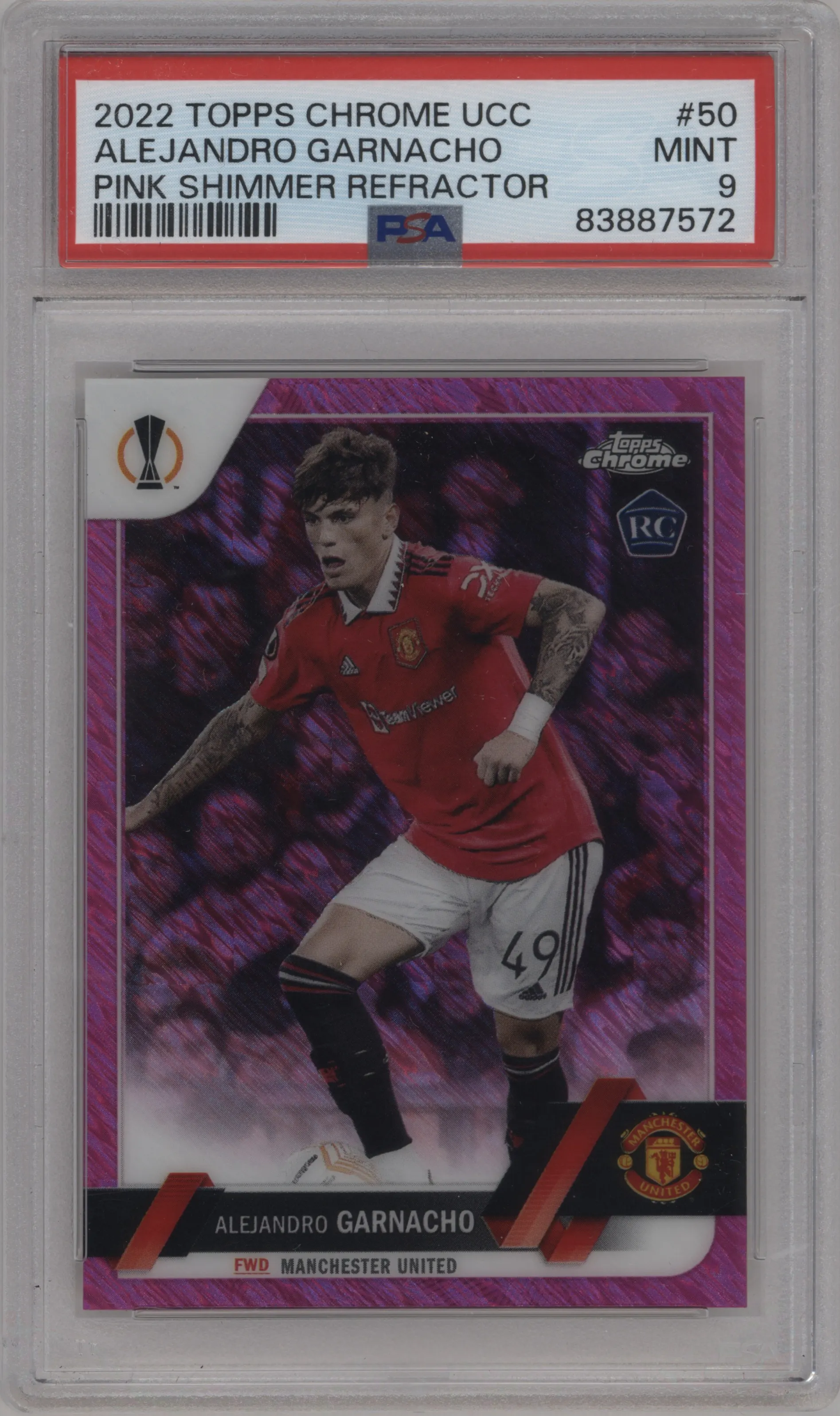 2022 Topps Chrome UEFA Club Competitions Alejandro Garnacho Pink Shimmer Refractor #50 PSA 9