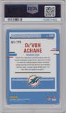 De'Von Achane from the 2023 Donruss Optic set featuring a Aqua parallel graded by PSA and given an overall grade of 8.
