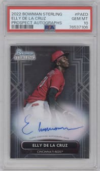 Elly De La Cruz from the 2022 Bowman Sterling set graded by PSA and given an overall grade of 10.