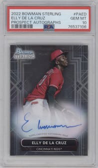 Elly De La Cruz from the 2022 Bowman Sterling set graded by PSA and given an overall grade of 10.