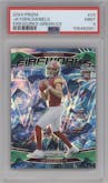 Jayden Daniels from the 2024 Panini Prizm set featuring a Green Ice parallel graded by PSA and given an overall grade of 9.