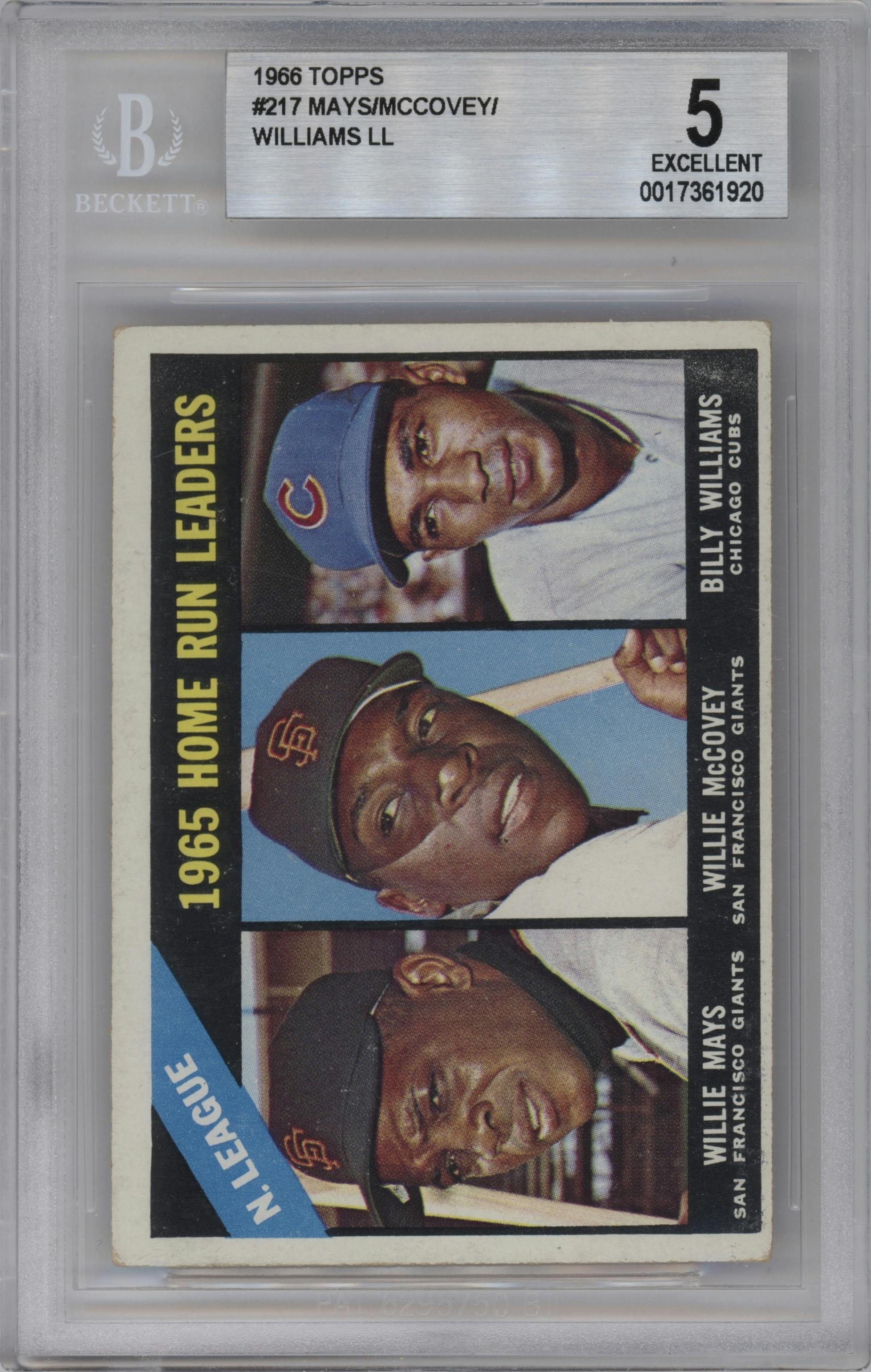 Willie Mays/Willie McCovey/Billy Williams from the 1966 Topps set graded by Beckett and given an overall grade of 5.