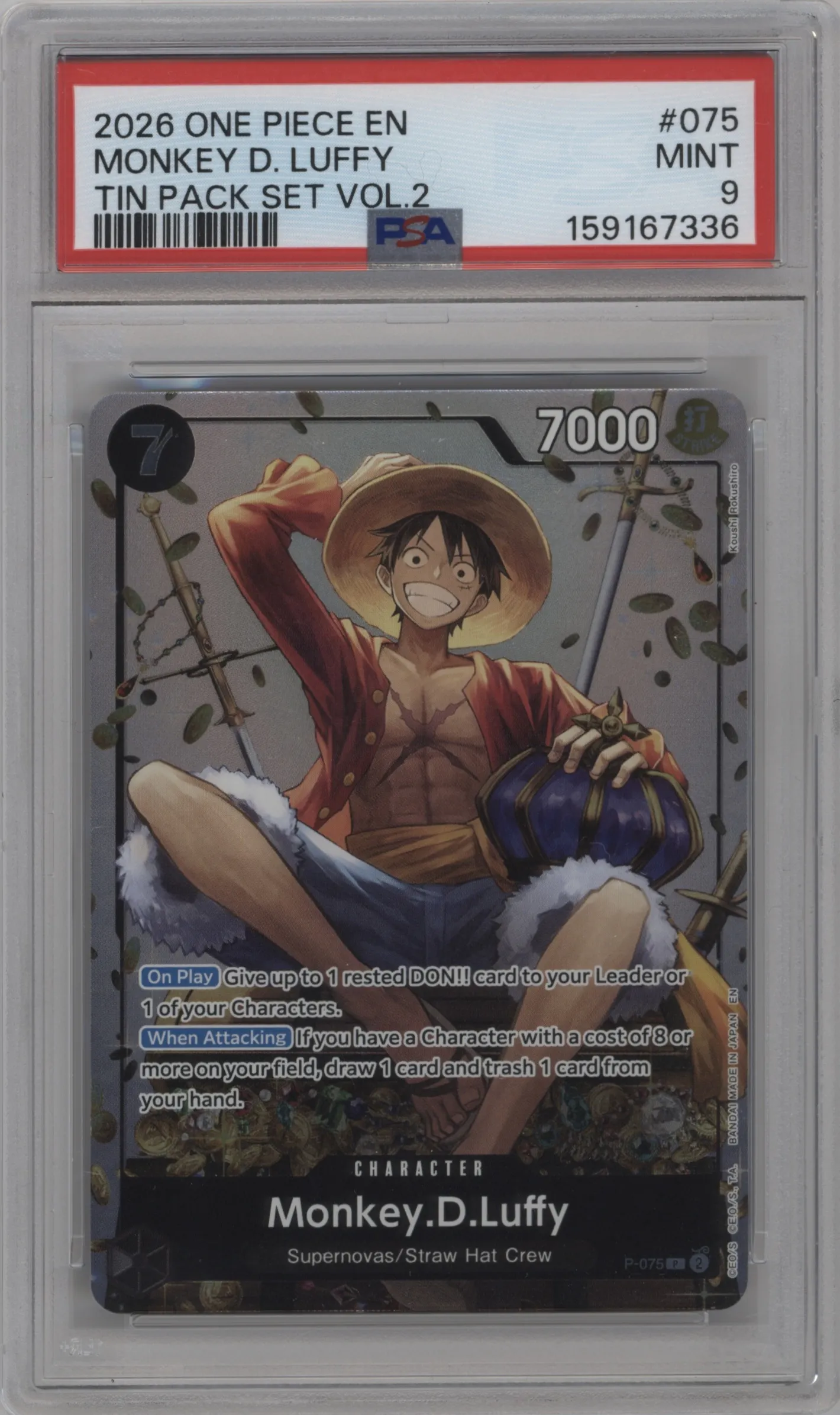 2026 One Piece Tin Pack Set Vol.2 Monkey D.Luffy PSA 9