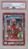 Xavier Worthy from the 2024 Donruss set featuring a Red Pandora parallel graded by PSA and given an overall grade of 10.