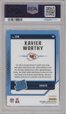 Xavier Worthy from the 2024 Donruss set featuring a Red Pandora parallel graded by PSA and given an overall grade of 10.